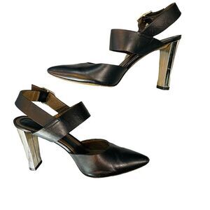 Marni Black and Chrome Block Heel Leather High Heels Pumps Size 9 EUC